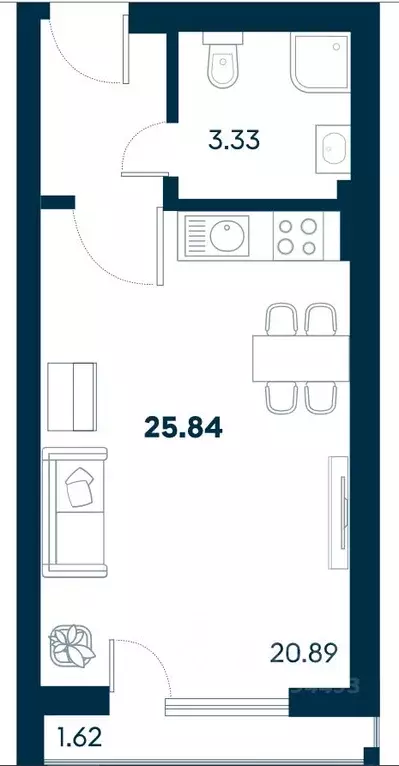 Студия Крым, Евпатория городской округ, Заозерное пгт  (25.84 м) - Фото 0