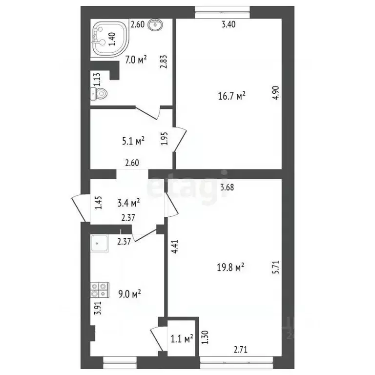 2-к кв. Севастополь ул. Косарева, 27 (62.8 м) - Фото 1