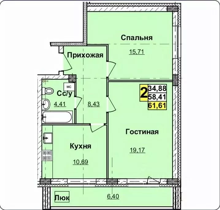 2-к кв. Нижегородская область, Нижний Новгород Деловая ул., 22 (58.5 ... - Фото 0