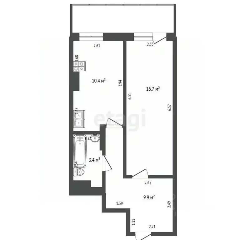 1-к кв. Томская область, Томск Большая Подгорная ул., 87 (40.4 м) - Фото 1
