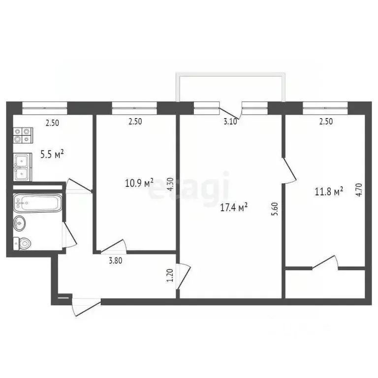 3-к кв. Орловская область, Орел Комсомольская ул., 192 (57.6 м) - Фото 1