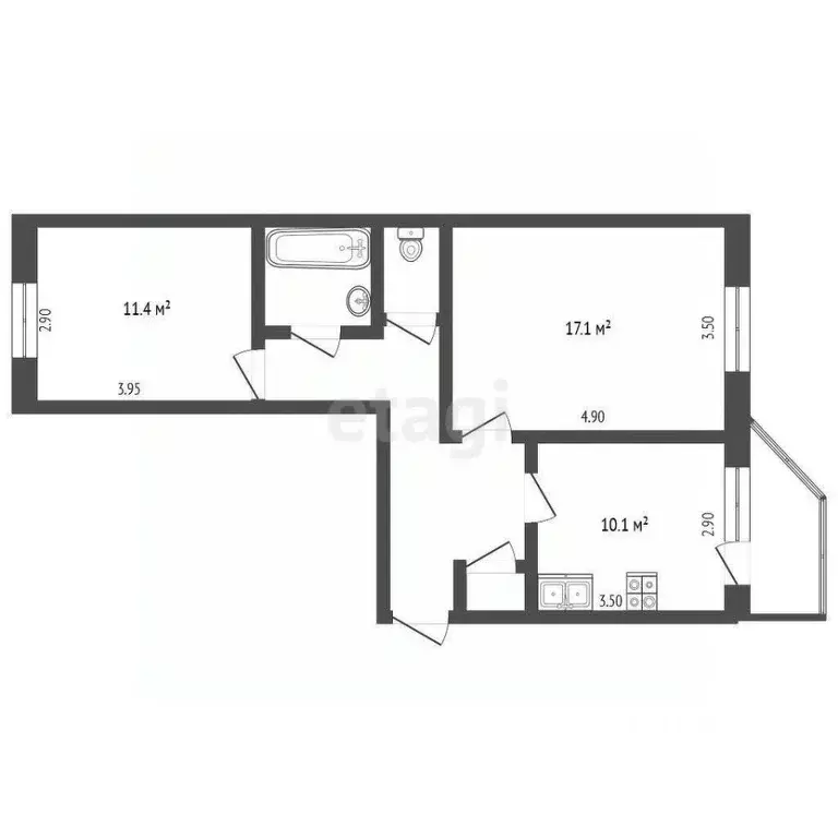 2-к кв. Ханты-Мансийский АО, Лянтор Сургутский район, 4-й мкр, 15 ... - Фото 1
