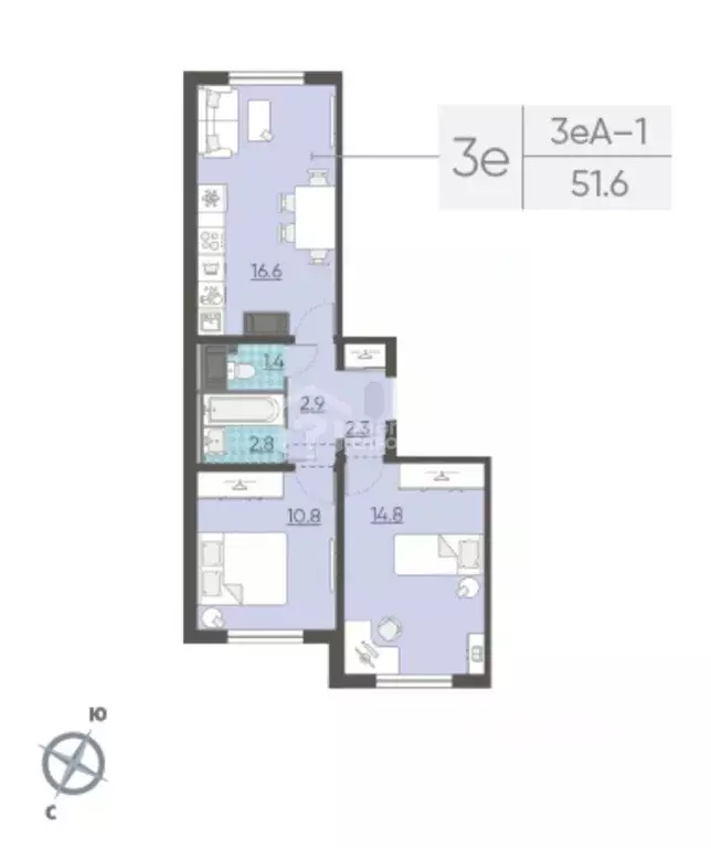 2-к кв. Санкт-Петербург дор. Муринская, 29 (51.6 м) - Фото 1