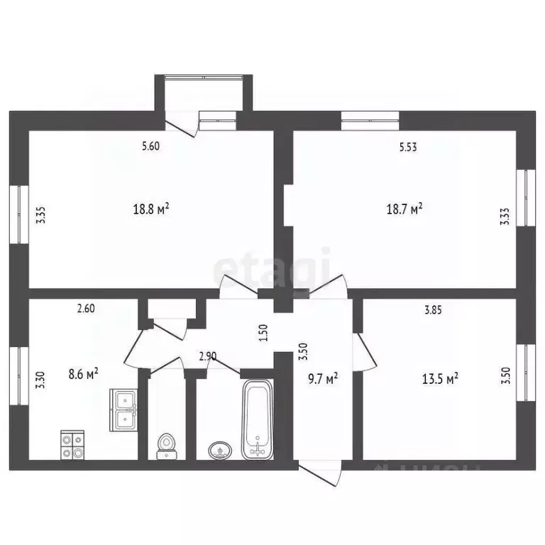 3-к кв. Вологодская область, Череповец ул. Ленина, 108Б (74.6 м) - Фото 1