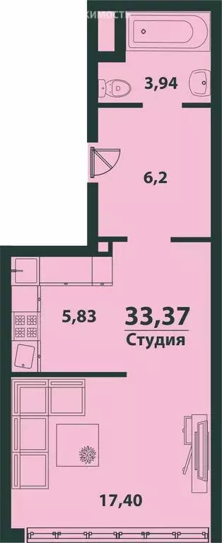 1-комнатная квартира: Ульяновск, улица Аблукова, 22 (33.37 м) - Фото 1