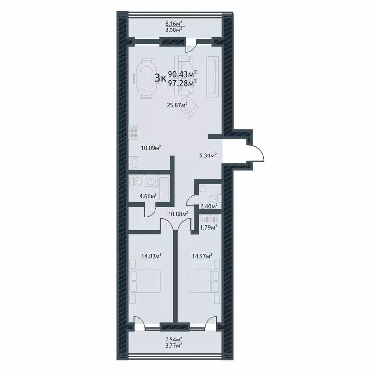 3-комнатная квартира: Томск, улица Аркадия Иванова, 21 (97.28 м) - Фото 0