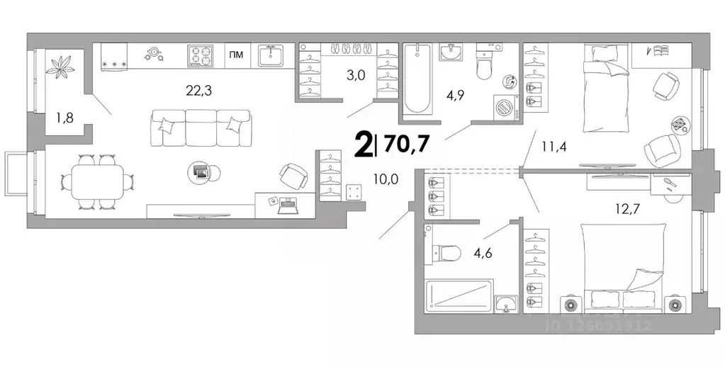 2-к кв. Владимирская область, Владимир Уно жилой комплекс (70.7 м) - Фото 1