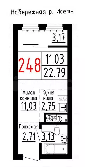 Квартира-студия, 22,8 м, 10/25 эт. - Фото 0