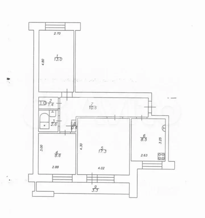 3-к. квартира, 65,7 м, 5/9 эт. - Фото 0