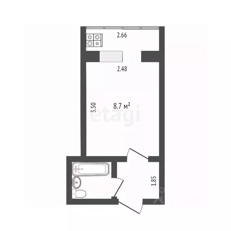 Студия Тюменская область, Тюмень ул. Газовиков, 18 (13.0 м) - Фото 1