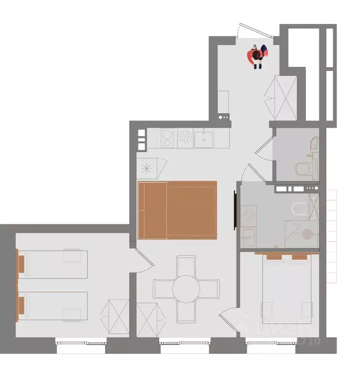 3-к кв. Иркутская область, Иркутск ул. Ширямова, 26 (45.77 м) - Фото 2