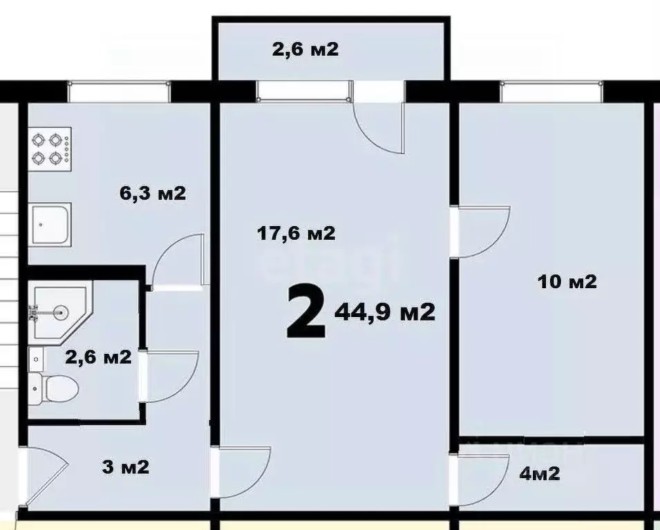 2-к кв. Тульская область, Тула ул. Халтурина, 12 (45.0 м) - Фото 1