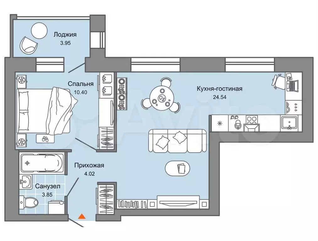 1-к. квартира, 45 м, 1/4 эт. - Фото 0