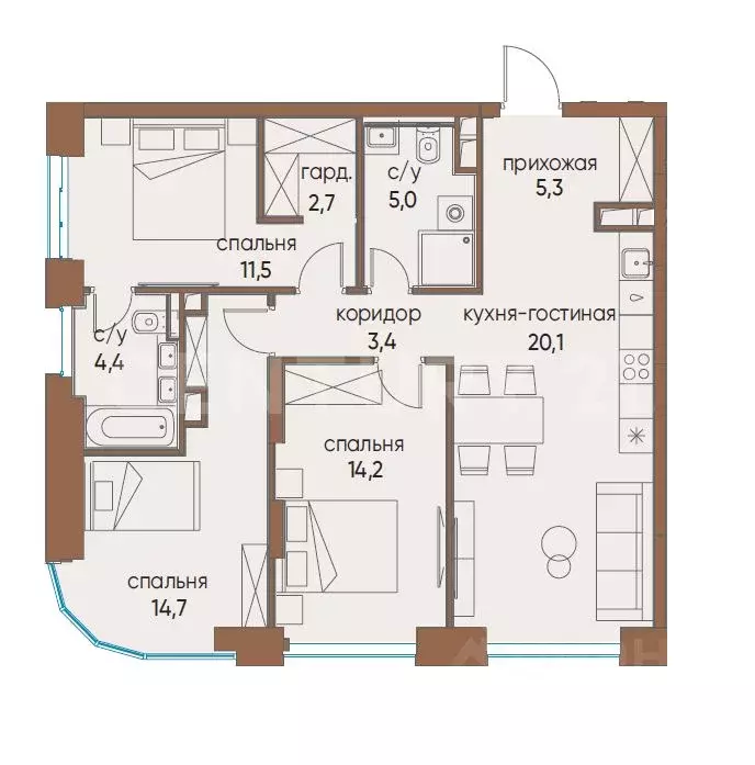 3-к кв. Москва ул. Нижние Мневники, 16к5 (82.0 м) - Фото 2
