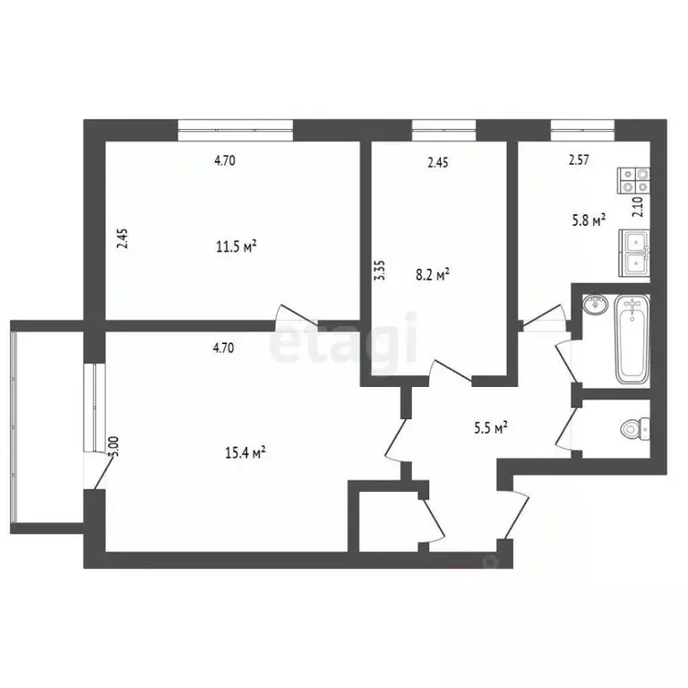 3-к кв. Крым, Бахчисарай ул. Гагарина, 1 (50.3 м) - Фото 2