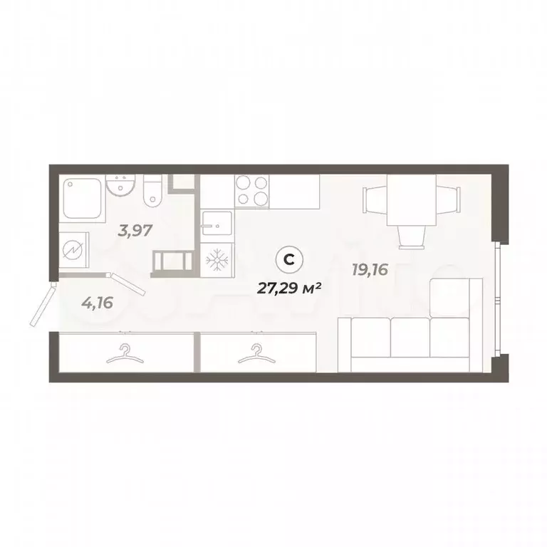 Квартира-студия, 27,3 м, 8/12 эт. - Фото 0
