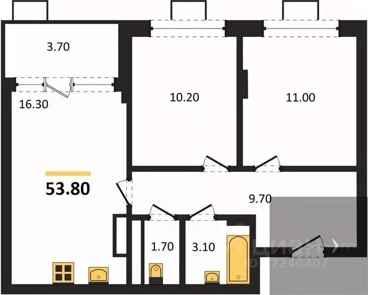 2-к кв. Воронежская область, Воронеж бул. Содружества, 5 (53.6 м) - Фото 1