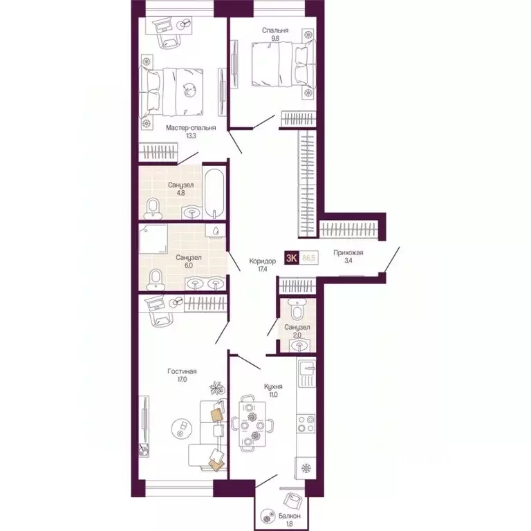 3-к кв. Нижегородская область, Нижний Новгород ул. Тургенева (85.2 м) - Фото 1