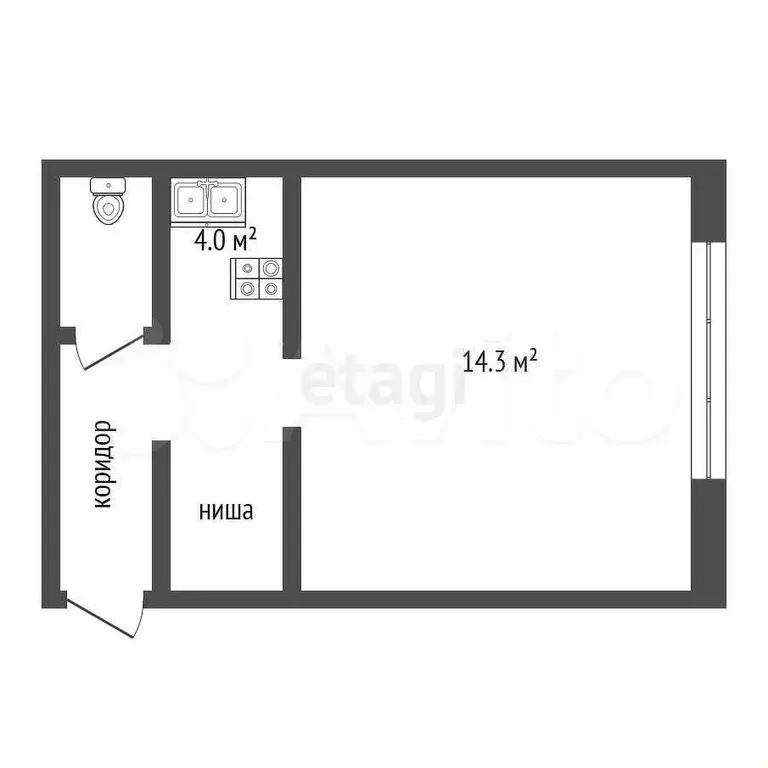 1-к. квартира, 18,3 м, 2/5 эт. - Фото 0