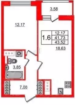 1-к кв. Санкт-Петербург Фарфоровская ул., 9 (42.0 м) - Фото 1