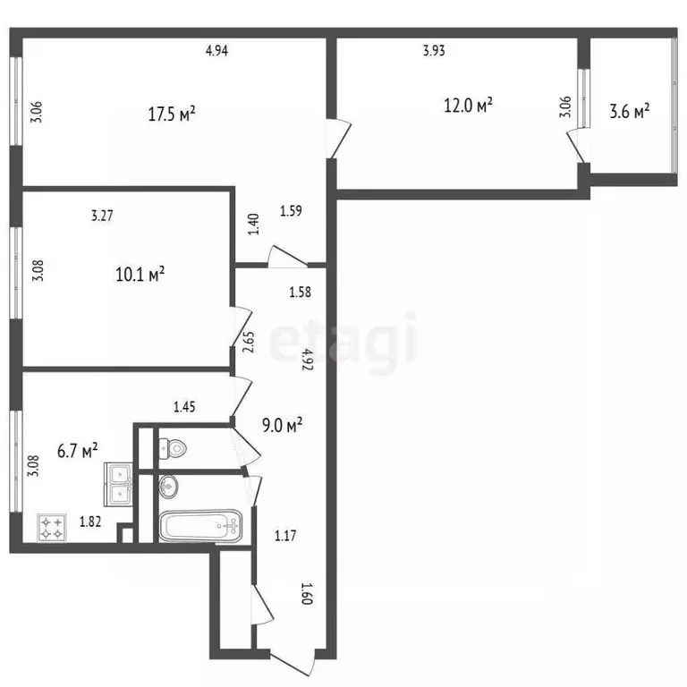3-к кв. Санкт-Петербург Софийская ул., 53 (59.0 м) - Фото 2