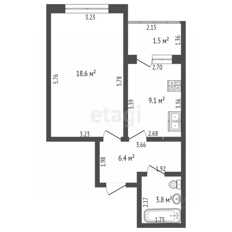1-к кв. Башкортостан, Стерлитамак ул. Худайбердина, 226 (37.9 м) - Фото 1