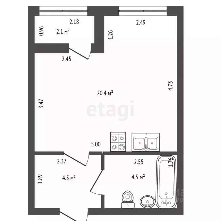 Студия Санкт-Петербург ул. Парфеновская, 11к1 (31.5 м) - Фото 2