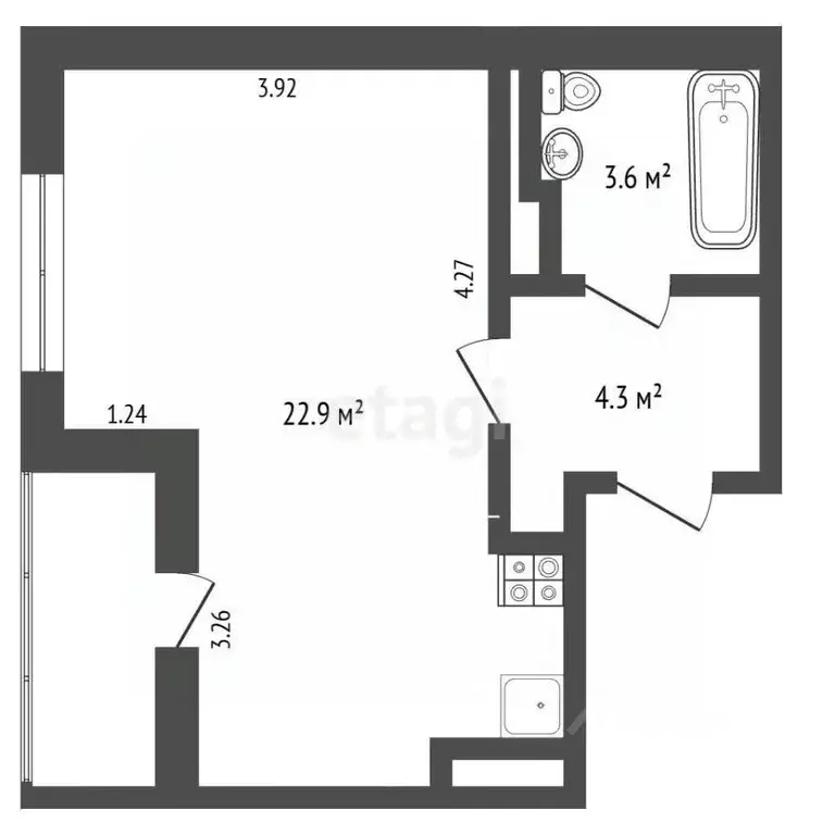 Студия Калужская область, Калуга бул. Солнечный, 10 (29.7 м) - Фото 2