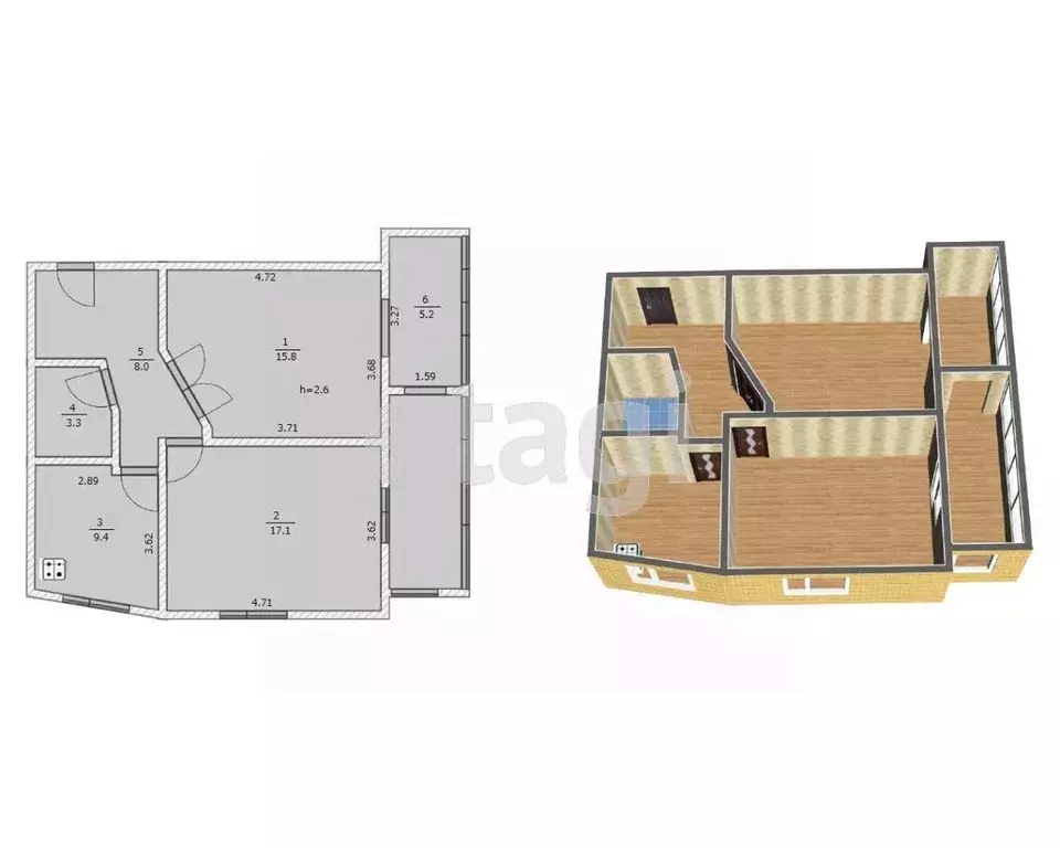 2-к кв. Калужская область, Калуга Старообрядческий пер., 23 (58.8 м) - Фото 2