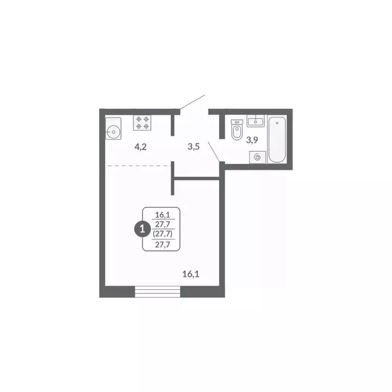 Студия Кировская область, Киров ул. Потребкооперации, 34 (27.7 м) - Фото 1