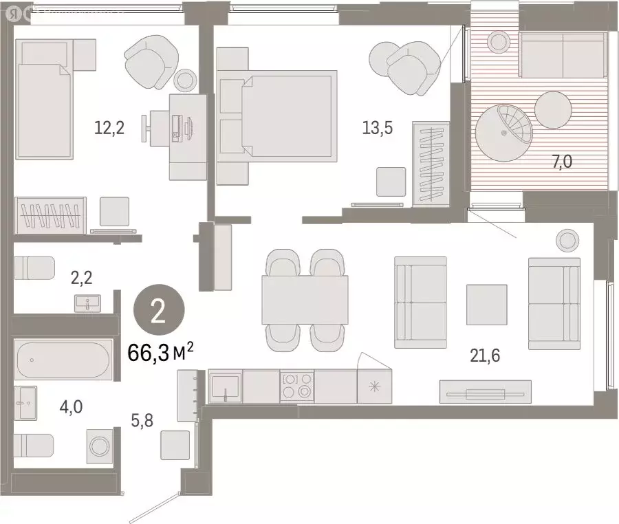 2-комнатная квартира: Екатеринбург, улица Гастелло, 19А (66.34 м) - Фото 1