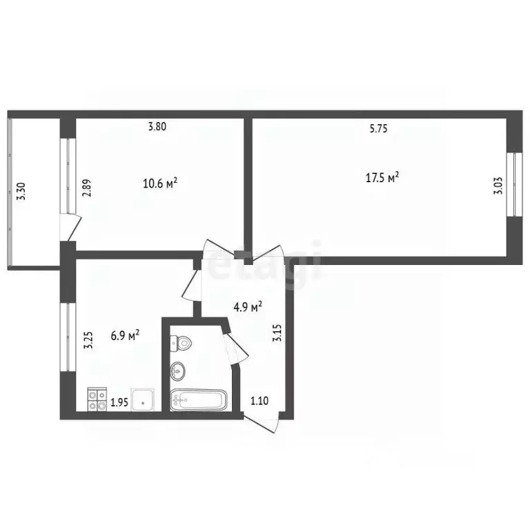 2-к кв. Ямало-Ненецкий АО, Новый Уренгой просп. Мира, 38 (42.5 м) - Фото 1