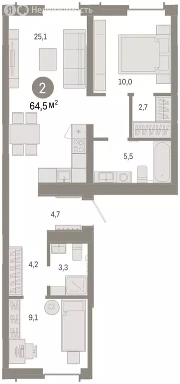 3-комнатная квартира: Тюмень, улица Республики, 205к2 (64.4 м) - Фото 2
