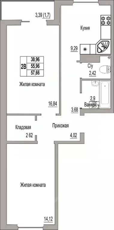 2-к кв. Псковская область, Псков Линейная ул., 89 (57.66 м) - Фото 0