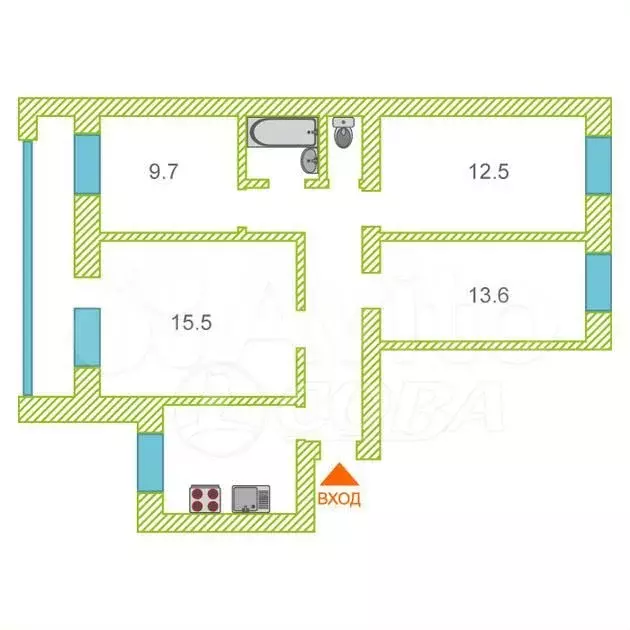 4-к. квартира, 75,6 м, 9/9 эт. - Фото 0