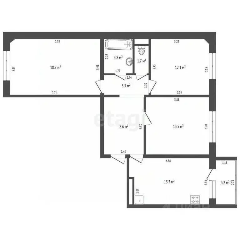 3-к кв. Орловская область, Орел ул. Латышских Стрелков, 52 (75.0 м) - Фото 1