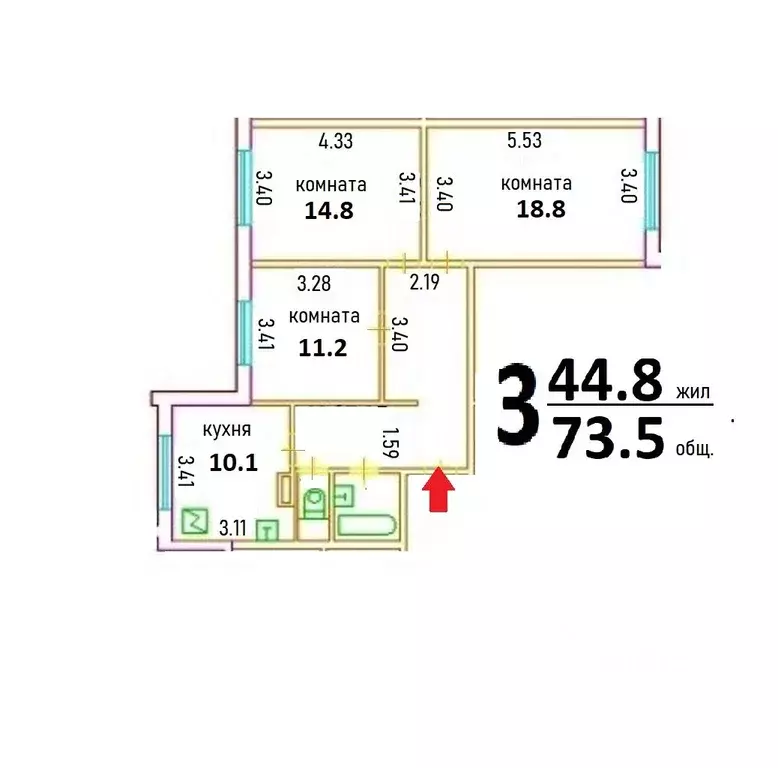 3-к кв. Москва Осенний бул., 18К2 (73.5 м) - Фото 0