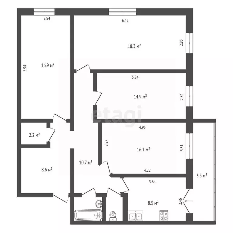 4-к кв. Татарстан, Набережные Челны просп. Чулман, 35 (100.1 м) - Фото 2