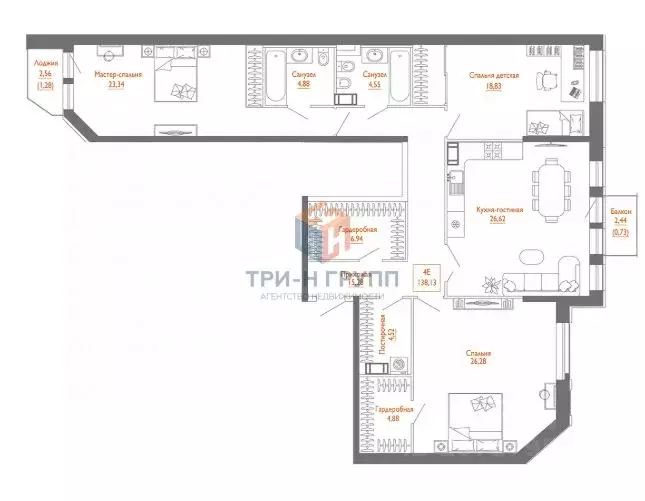 3-к кв. Санкт-Петербург 11-я Васильевского острова линия, 56 (136.8 м) - Фото 2