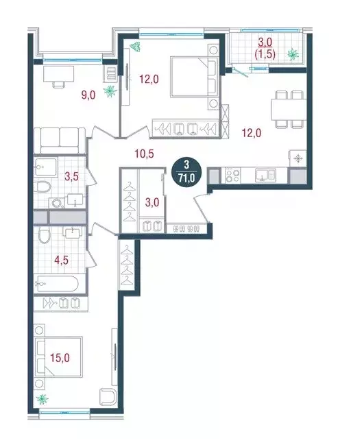 3-комнатная квартира: Москва, Кавказский бульвар, 51 (71 м) - Фото 1