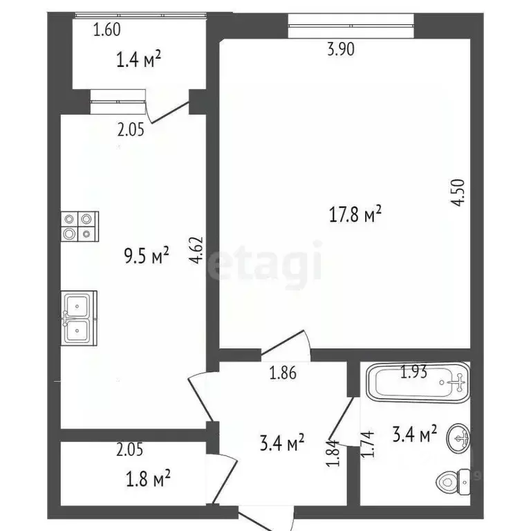 1-к кв. Башкортостан, Стерлитамак ул. Гоголя, 137 (35.9 м) - Фото 2