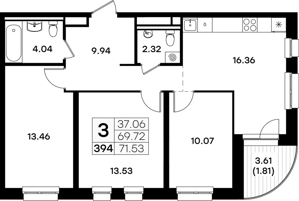 3-комнатная квартира: Казань, Кировский район (71.53 м) - Фото 0