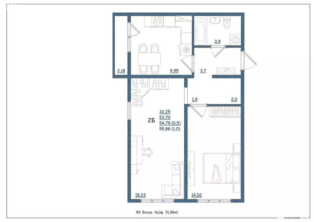 2-комнатная квартира: Тверь, Новочеркасская улица, 49 (55.88 м) - Фото 2