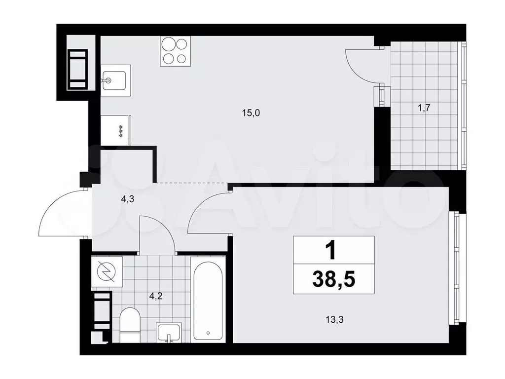1-к. квартира, 38,5 м, 7/9 эт. - Фото 0