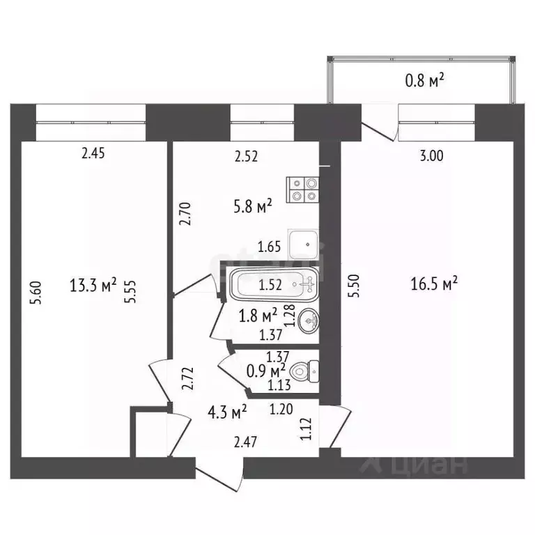 2-к кв. Башкортостан, Стерлитамак Коммунистическая ул., 4 (42.7 м) - Фото 2