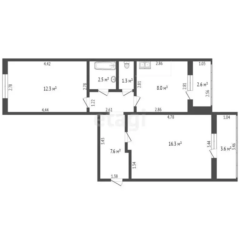 2-комнатная квартира: Стерлитамак, улица Островского, 1А (48 м) - Фото 0