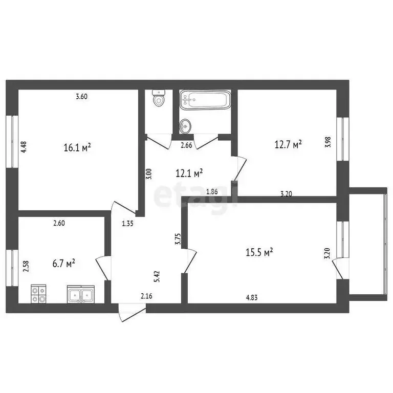 3-комнатная квартира: посёлок Пемба, Зелёная улица, 45 (69.1 м) - Фото 0