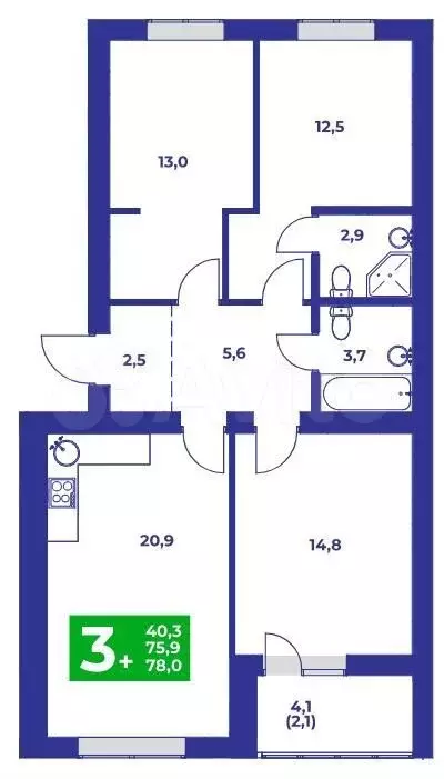 4-к. квартира, 78м, 9/9эт. - Фото 0