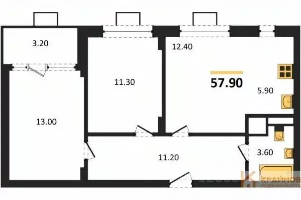 2-к кв. Воронежская область, Воронеж ул. Остужева, 52/5 (57.9 м) - Фото 0
