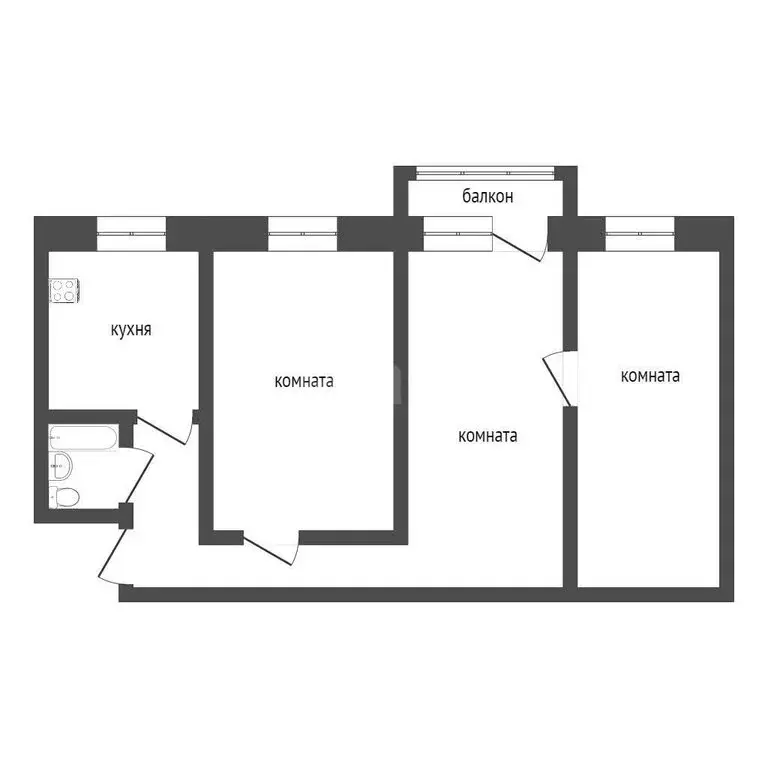 3-комнатная квартира: Курган, Краснодонская улица, 2 (57.2 м) - Фото 1